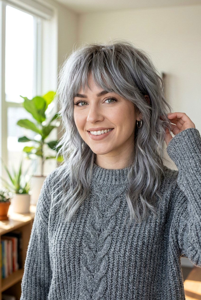 Layered Ash Gray Wolf Cut - 20 gray wolf cut for women - 20 gray wolf cut for women