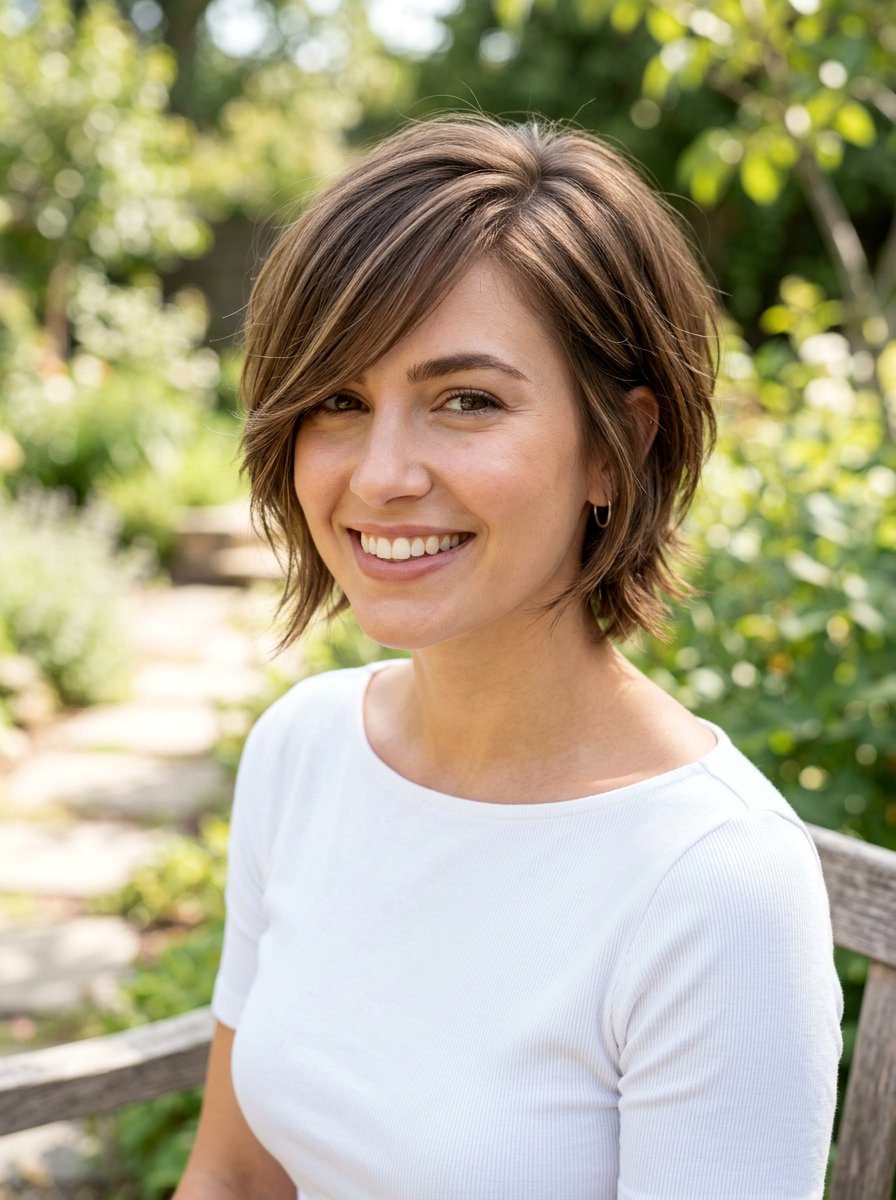 Layered Bixie With Side Swept Bangs - 20 layered bixie with movement - 20 layered bixie with movement