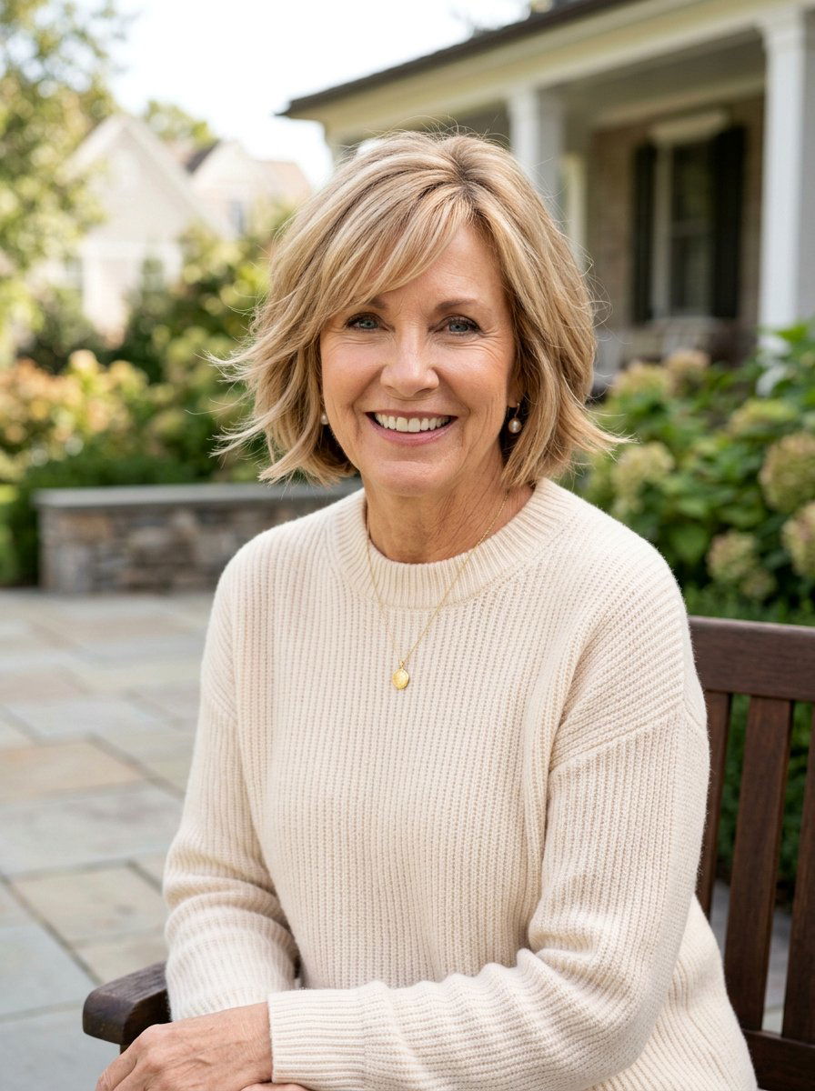 Layered Bob With Side Fringe - 20 jaw length bob for fine hair over 60 - 20 jaw length bob for fine hair over 60