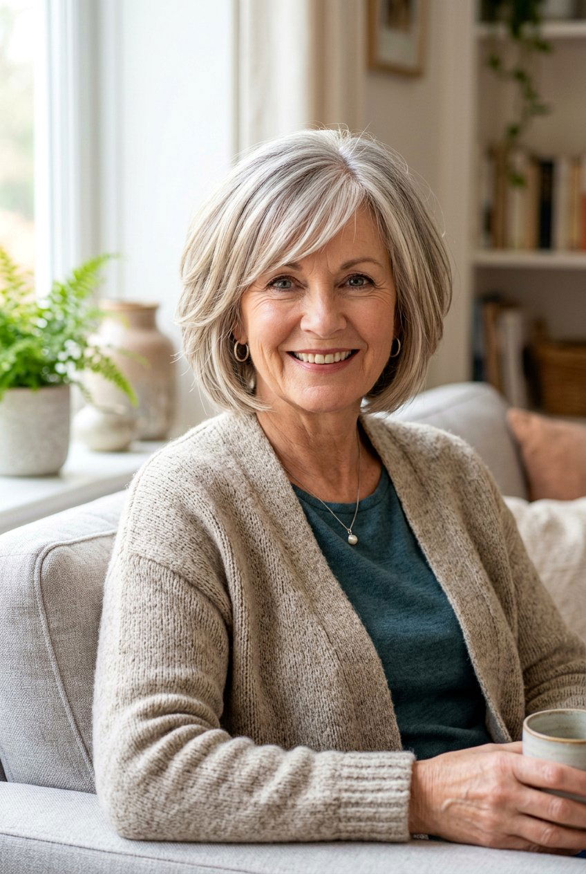 Layered Bob With Side Swept Fringe - 20 bob haircut with soft fringe for older women - 20 bob haircut with soft fringe for older women