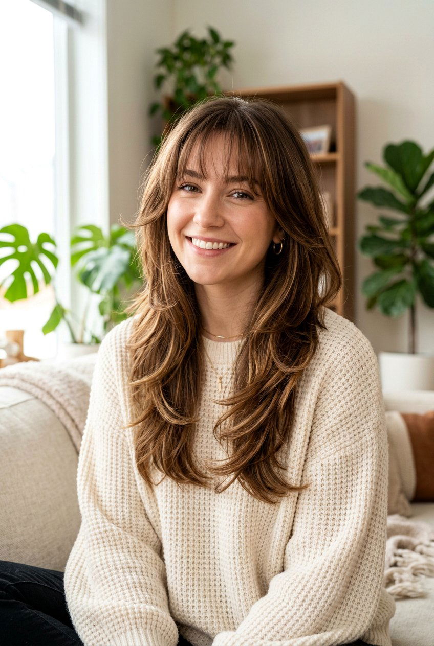 Layered Butterfly Cut With Wispy Bangs - 20 long butterfly layers for fine hair - 20 long butterfly layers for fine hair