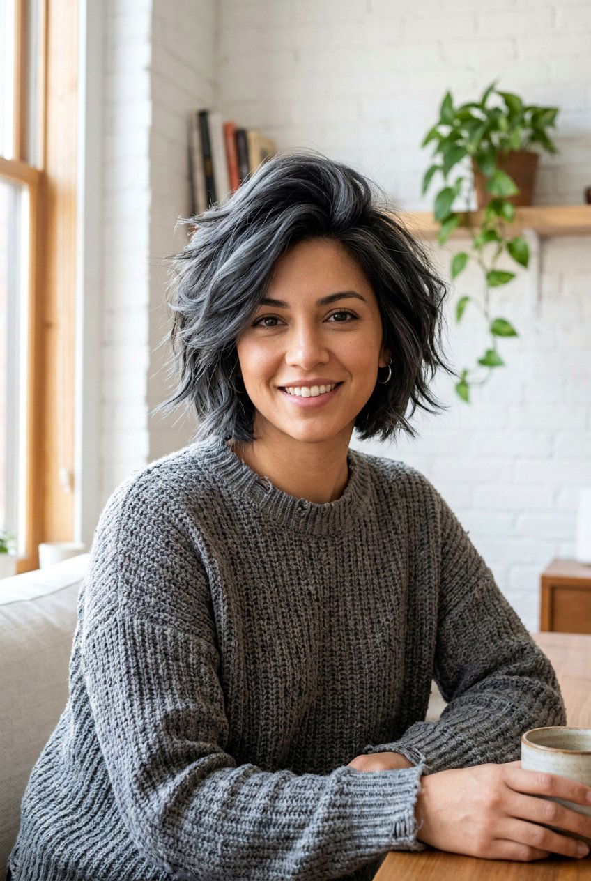 Layered Charcoal Bob - 20 soft goth bob for women - 20 soft goth bob for women