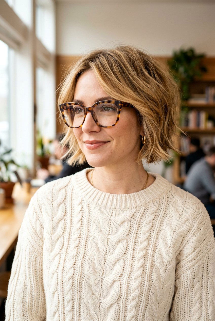 Layered Chin Length Bob - 20 hairstyles for women with glasses over 50 - 20 hairstyles for women with glasses over 50
