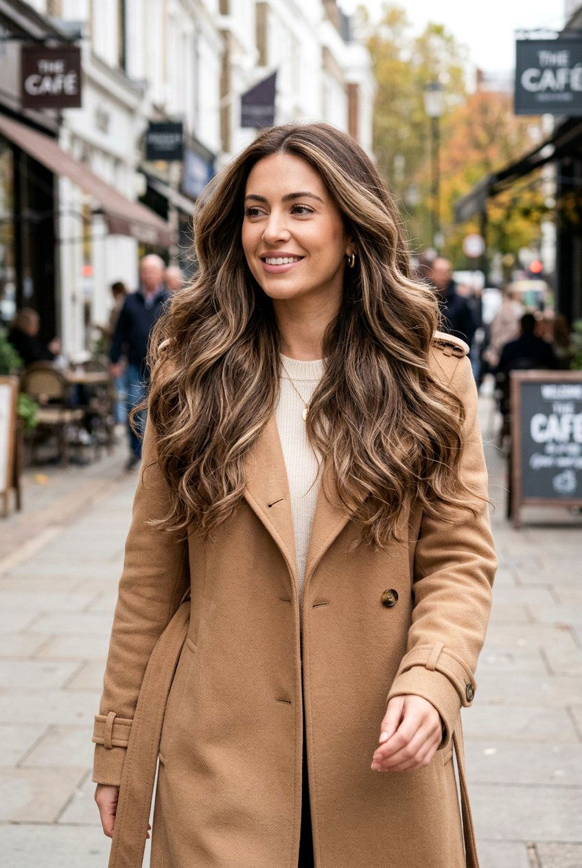 Layered Cocoa Brunette With Sweeping Beige Highlights - 20 cocoa brunette with beige balayage - 20 cocoa brunette with beige balayage