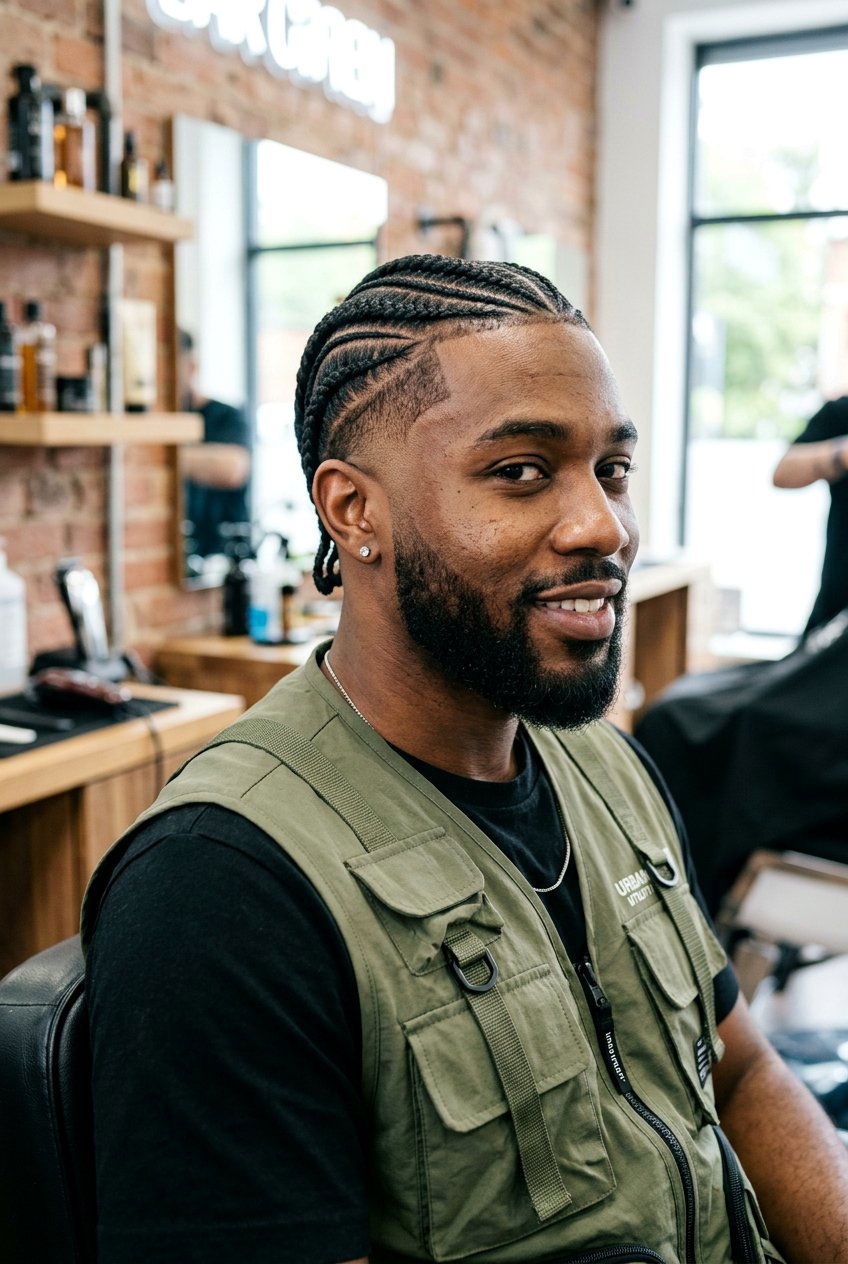 Layered Cornrows With Burst Taper - 20 cornrows with taper for men - 20 cornrows with taper for men