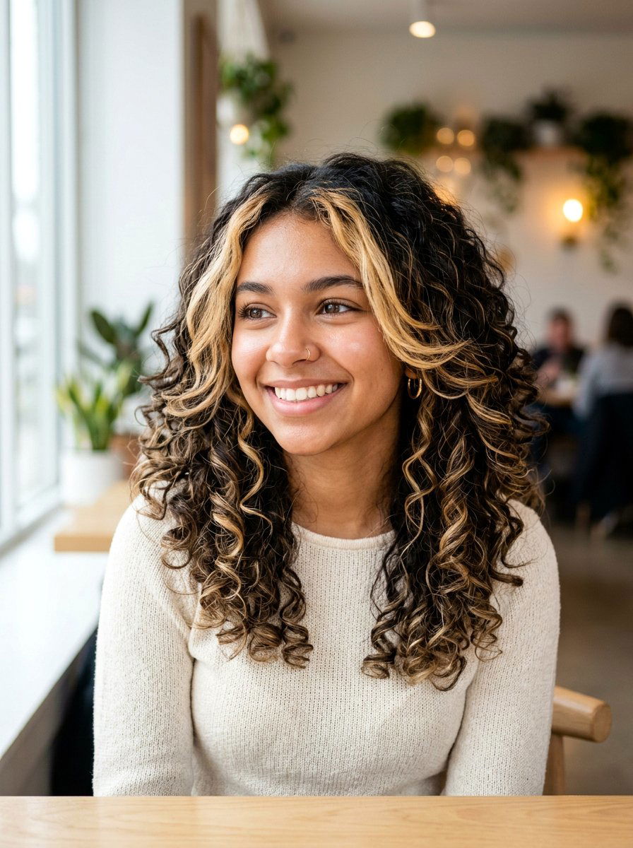 Layered Curly Hair With Face Framing Highlights - 20 teen girls picture day hairstyle with curls - 20 teen girls picture day hairstyle with curls