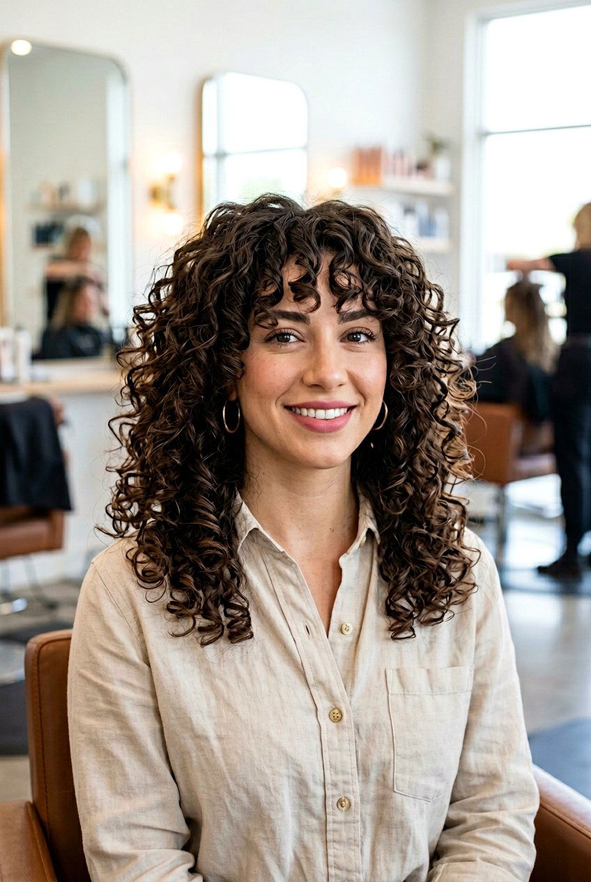 Layered Curly Haircut With Curtain Bangs - 20 curly haircut with curtain bangs - 20 curly haircut with curtain bangs