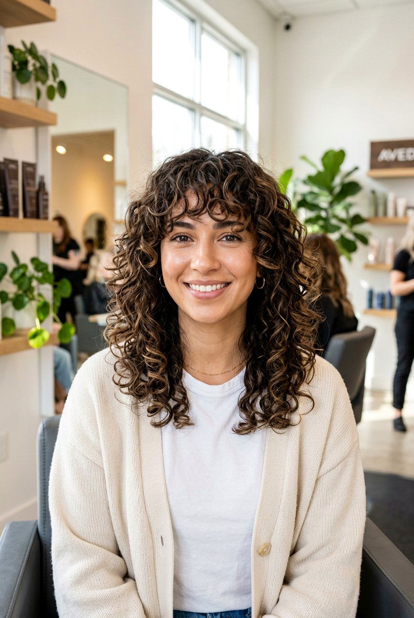 Layered Curly Haircut With Long Fringe - 20 curly fringe haircut women - 20 curly fringe haircut women