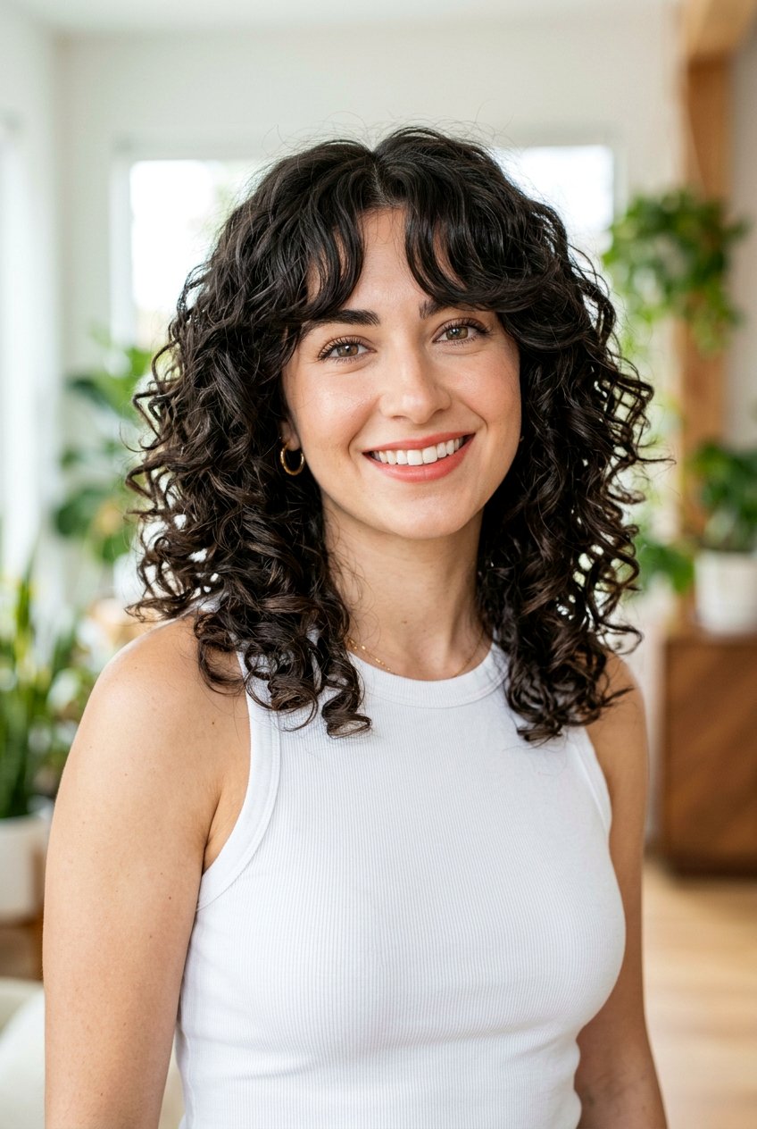 20 Gorgeous Curly Lob With Curtain Bangs Looks to Try Now