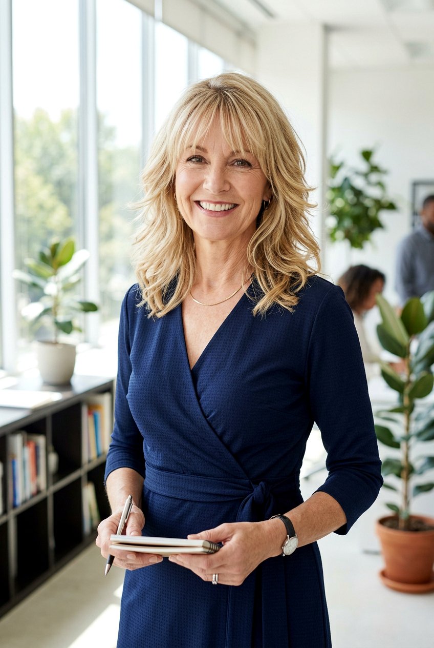 Layered Cut With Bangs - 20 business hairstyle for women over 50 - 20 business hairstyle for women over 50