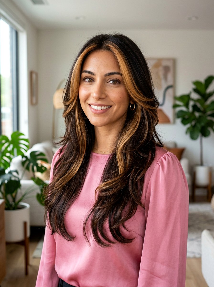 Layered Espresso Hair With Caramel Money Piece - 20 rich espresso with caramel money piece - 20 rich espresso with caramel money piece