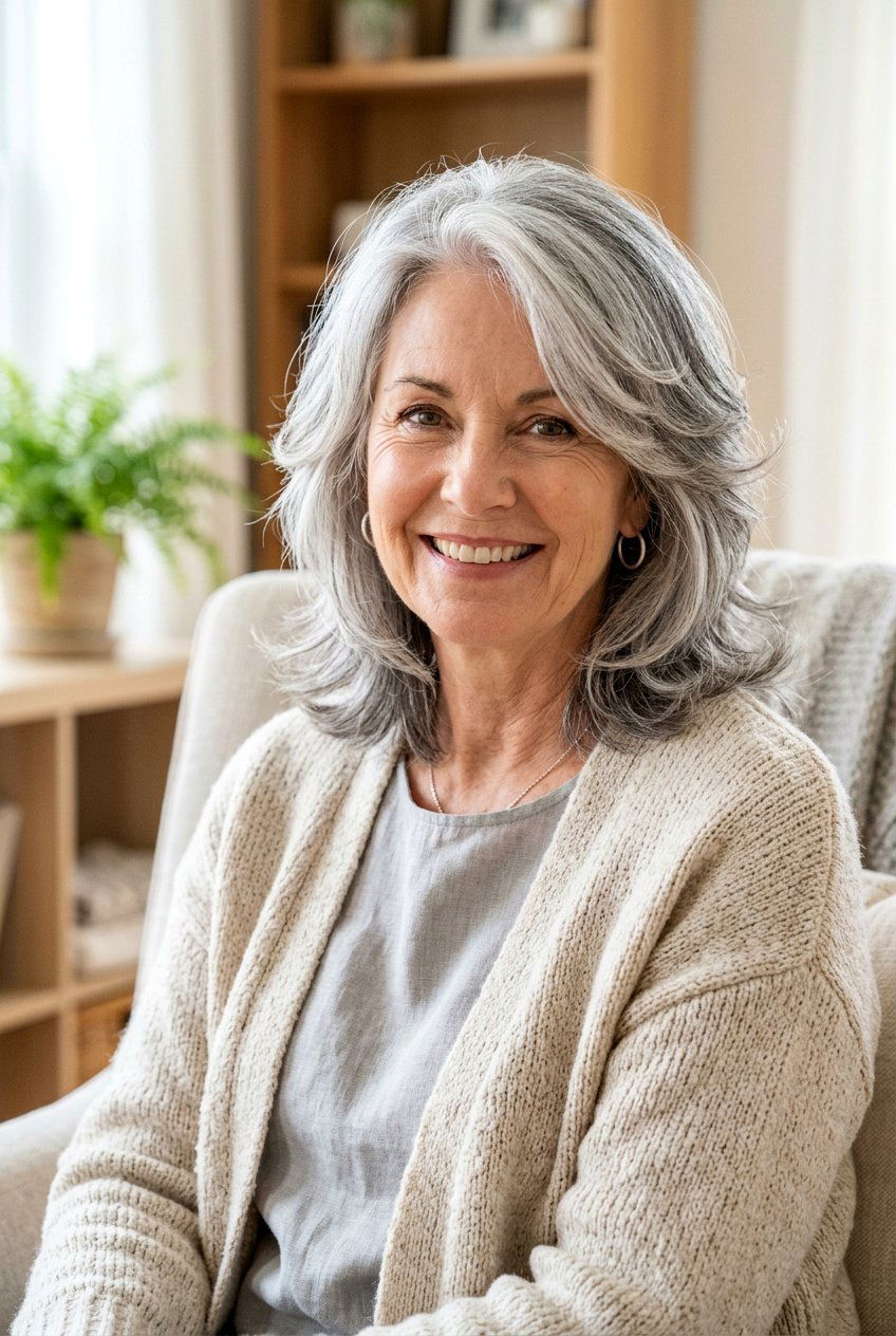 Layered Feather Cut For Gray Hair Over 50 - 20 feather cut for women over 50 - 20 feather cut for women over 50