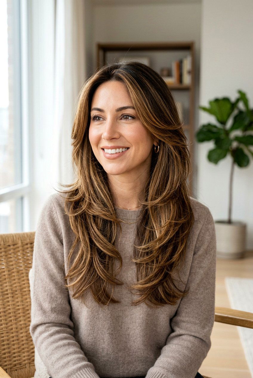 Layered Feathered Hair With Highlights - 20 70s feathered haircut for long hair - 20 70s feathered haircut for long hair