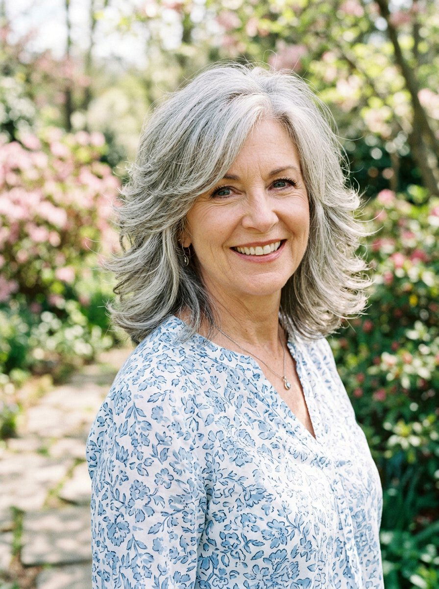 Layered Feathered Lob - 20 soft feathered lob for older women - 20 soft feathered lob for older women