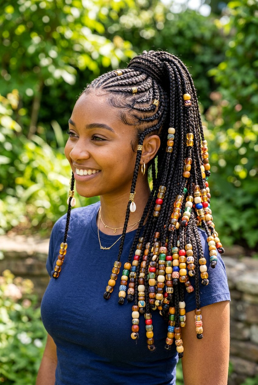 Layered Fulani Braids Ponytail With Beads - 20 fulani braids ponytail with beads - 20 fulani braids ponytail with beads