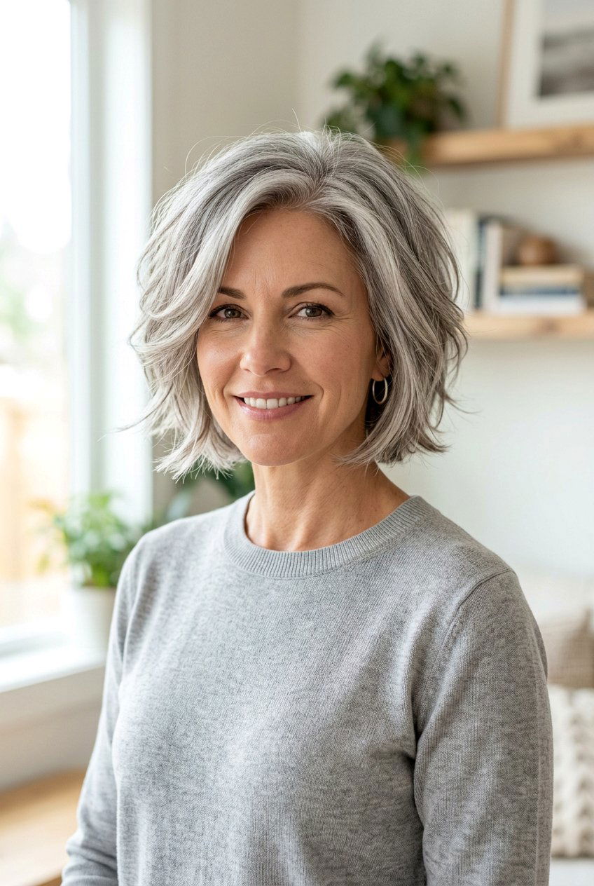 Layered Gray Bob for Fine Hair - 20 mom low maintenance gray bob - 20 mom low maintenance gray bob
