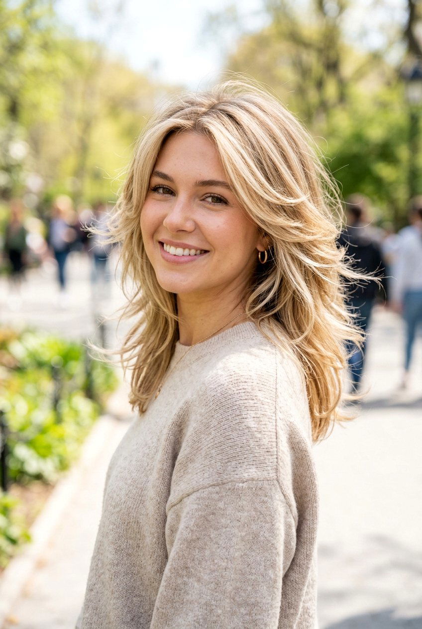 Layered Haircut With Champagne Beige Blonde Highlights - 20 champagne beige blonde highlights - 20 champagne beige blonde highlights