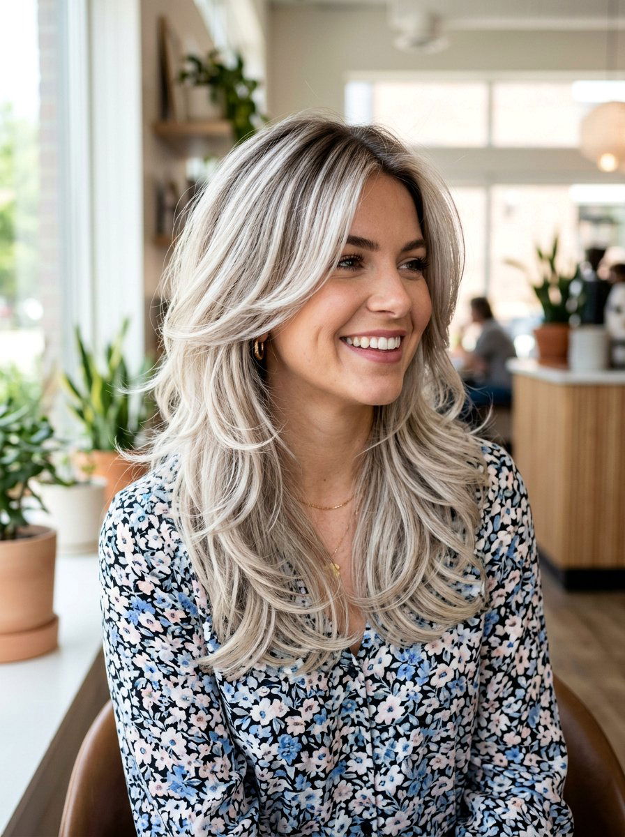 Layered Icy Blonde Root Smudge Hair - 20 icy blonde with root smudge - 20 icy blonde with root smudge
