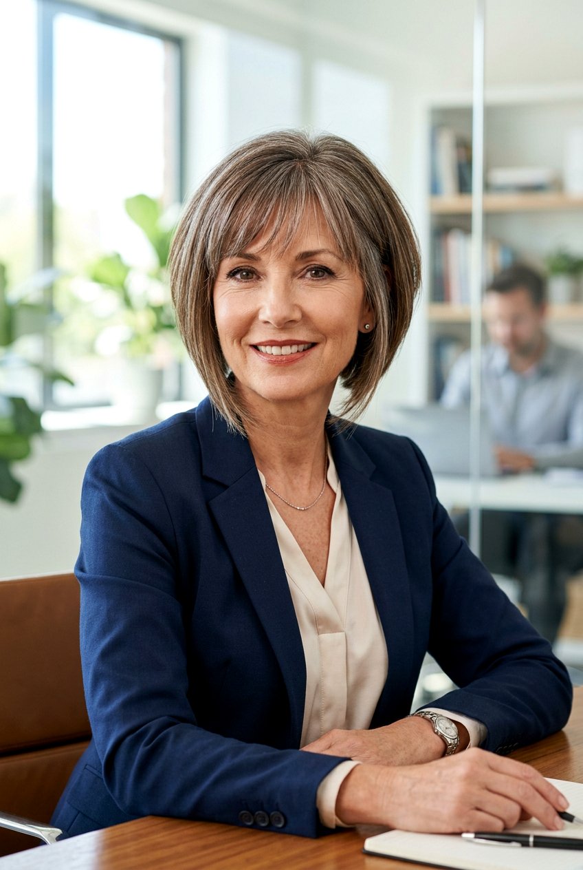 Layered Inverted Bob With Fringe - 20 bob haircut with soft fringe for older women - 20 bob haircut with soft fringe for older women