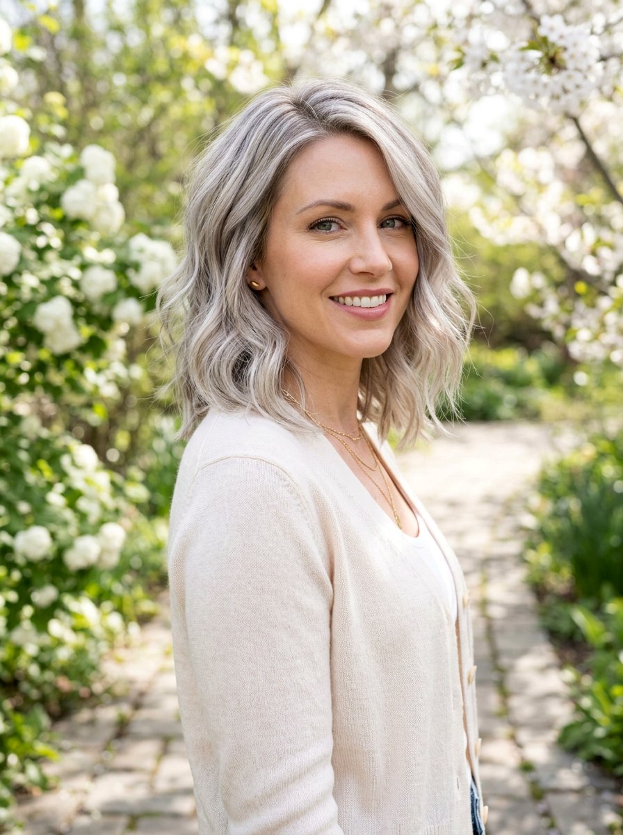 Layered Lob Silver Beige Blend - 20 silver beige blend for mature women - 20 silver beige blend for mature women