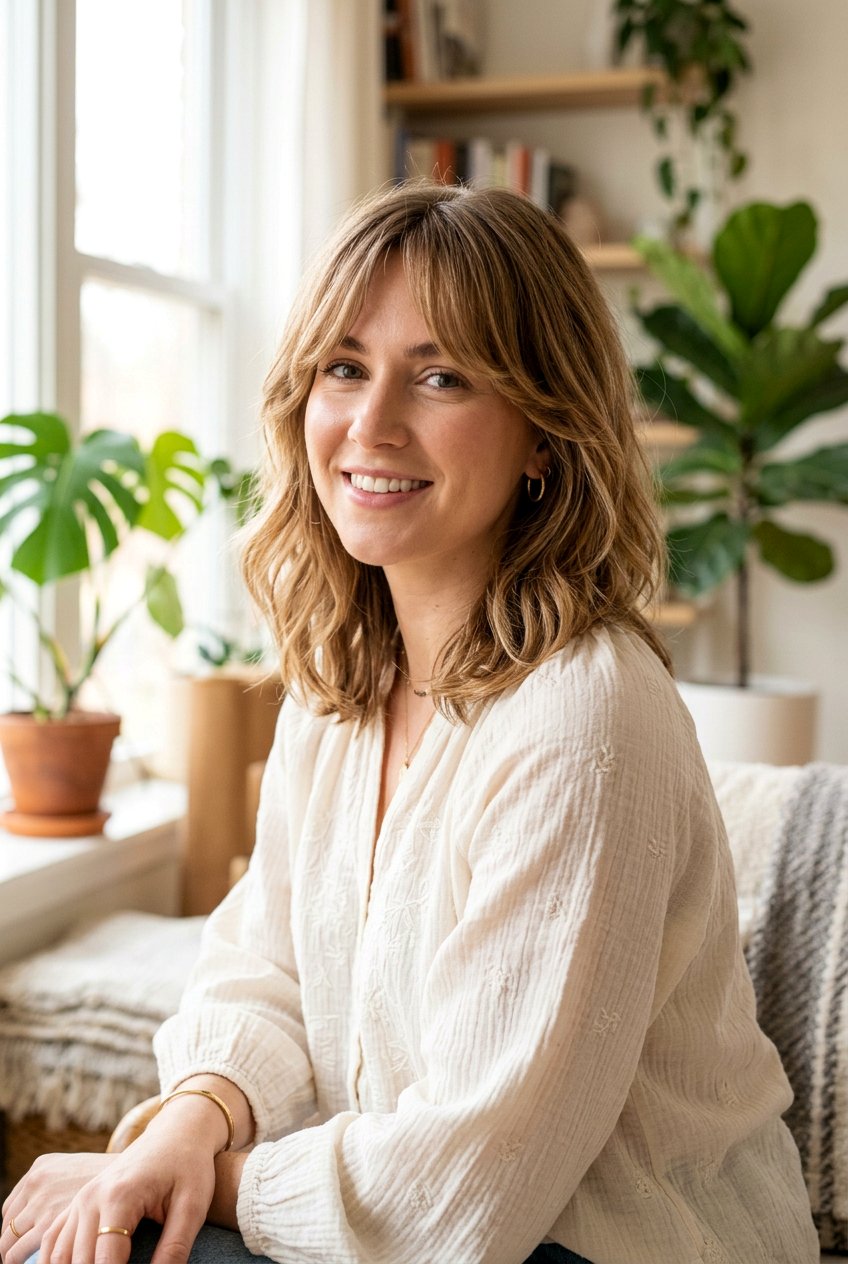 Layered Lob With 70s Curtain Bangs - 20 70s curtain bangs hairstyle - 20 70s curtain bangs hairstyle