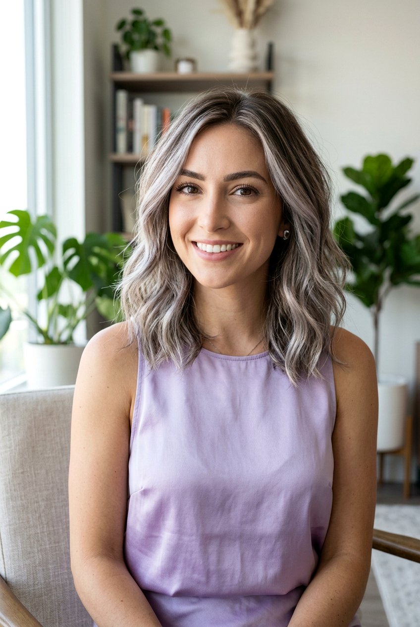 Layered Lob With Babylights - 20 natural gray transition with babylights - 20 natural gray transition with babylights