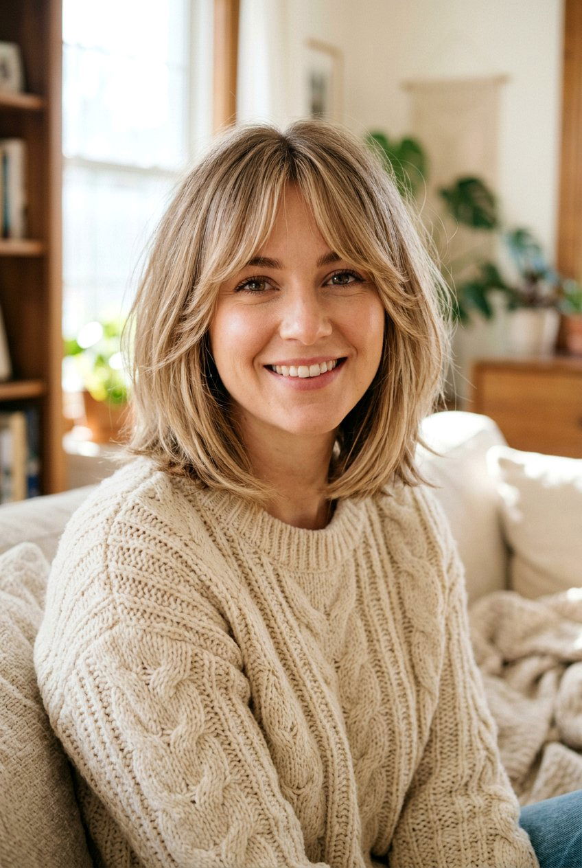 Layered Lob With Curtain Bangs - 20 bouncy hairstyle for layered lob - 20 bouncy hairstyle for layered lob