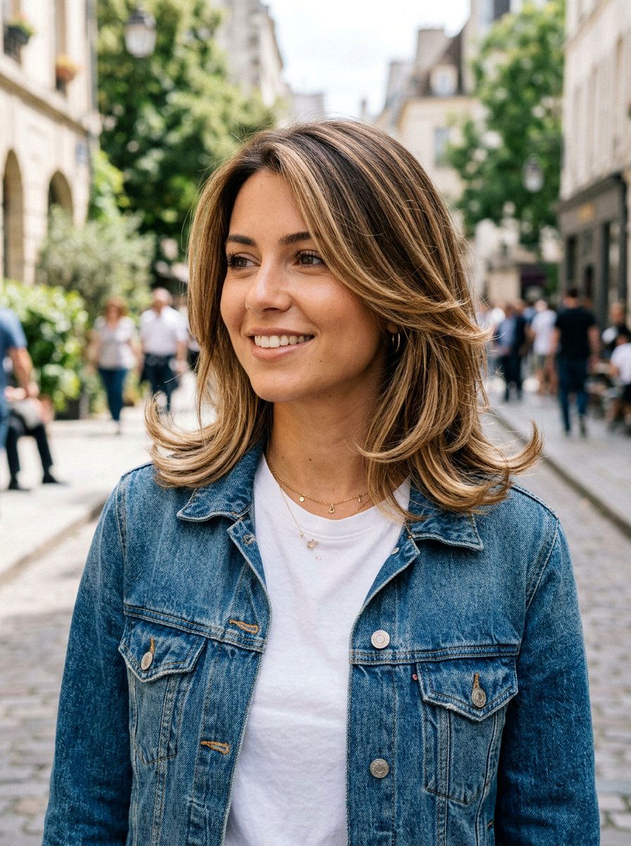 Layered Lob With Flipped Ends Balayage - 20 layered lob with flipped ends - 20 layered lob with flipped ends