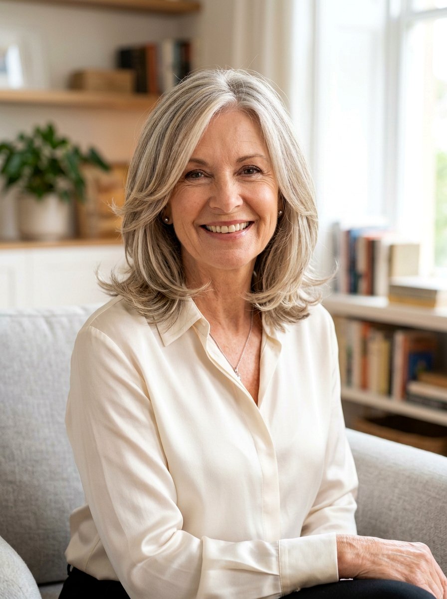 Layered Lob With Flipped Ends For Older Women - 20 layered lob with flipped ends - 20 layered lob with flipped ends