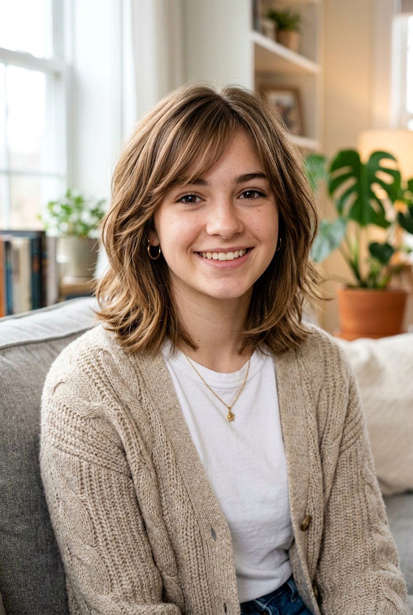 Layered Lob With Side Bangs - 20 medium haircut for teenage girls with layers - 20 medium haircut for teenage girls with layers