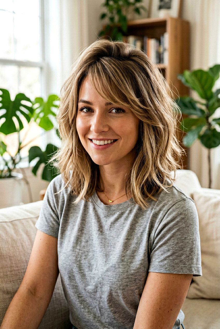 Layered Lob With Side Swept Bangs - 20 mom lob haircut with layers - 20 mom lob haircut with layers