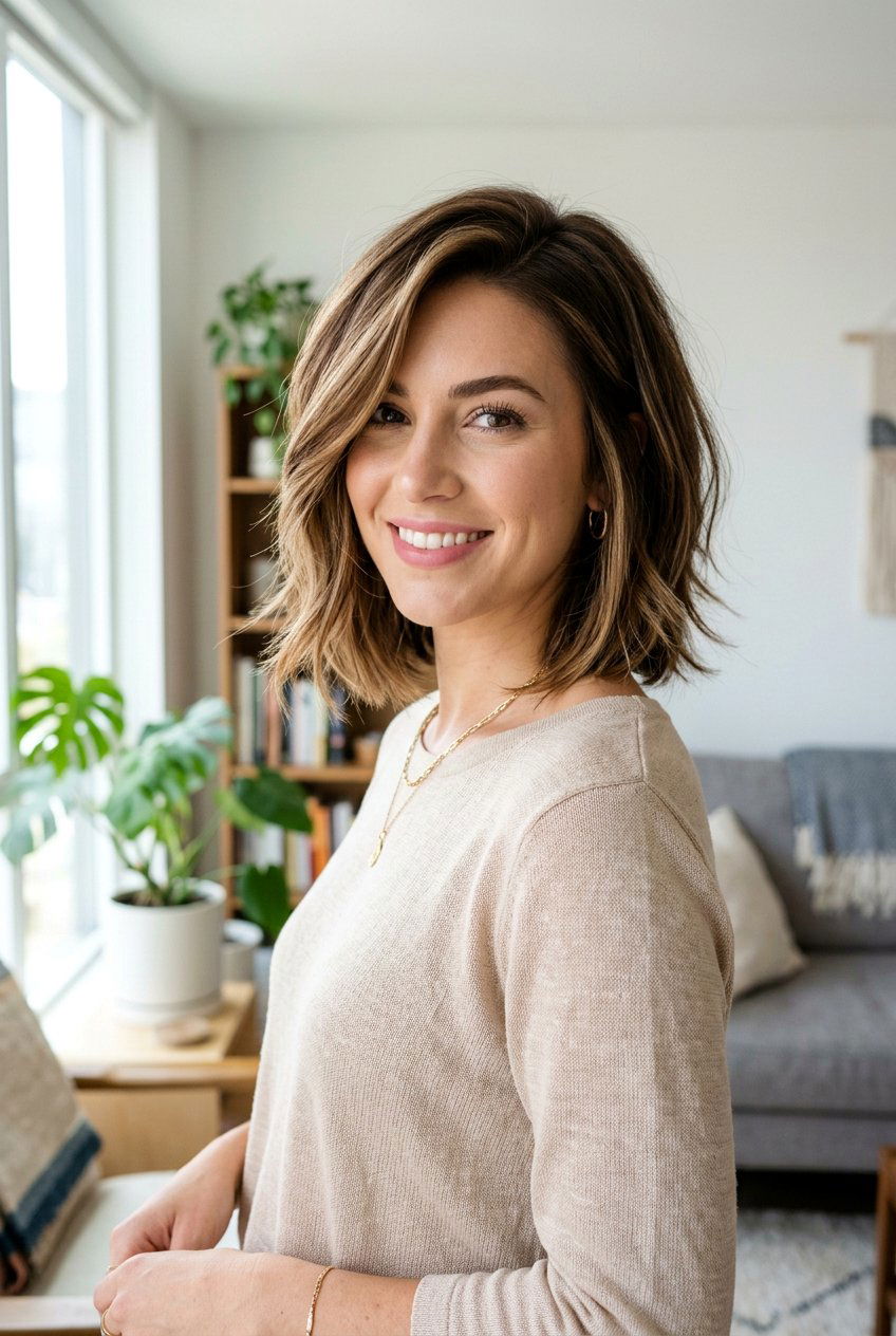 Layered Lob with Side Part - 20 haircuts for cowlick in front - 20 haircuts for cowlick in front