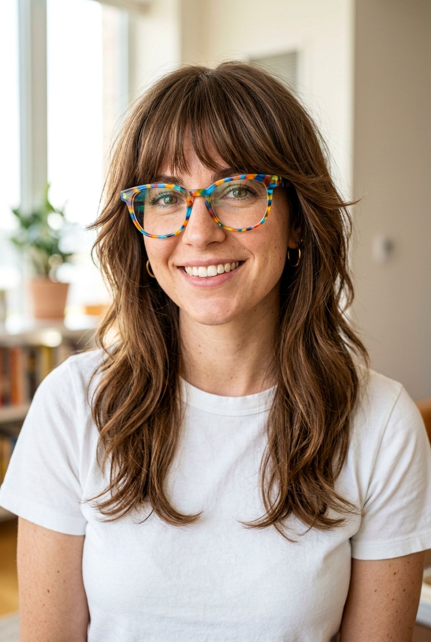 Layered Long Bangs - 20 long bangs for women with glasses - 20 long bangs for women with glasses