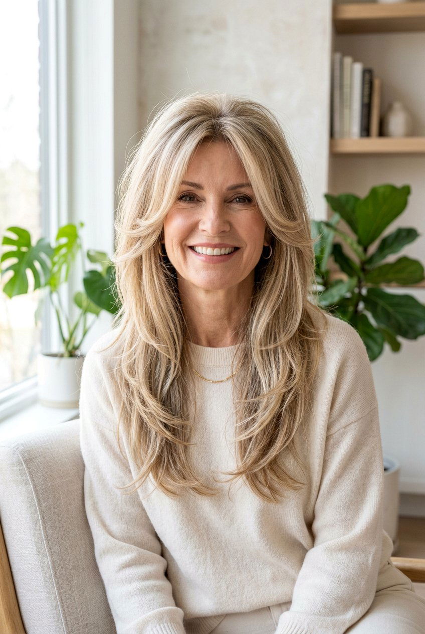 Layered Long Hair with Face Framing - 20 hairstyles to cover bald spots - 20 hairstyles to cover bald spots