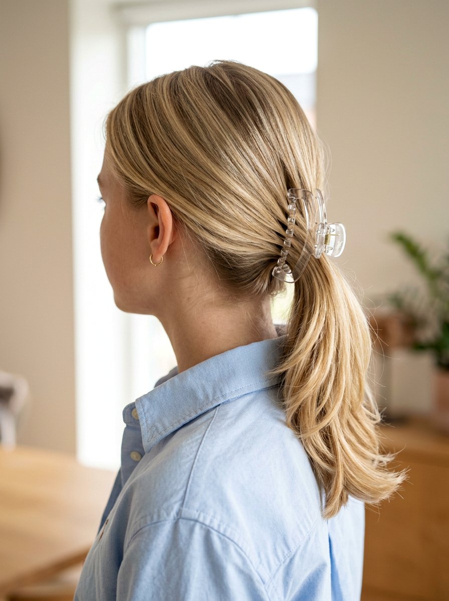 Layered Low Ponytail with Clear Claw Clip - 20 school ponytail with claw clip - 20 school ponytail with claw clip