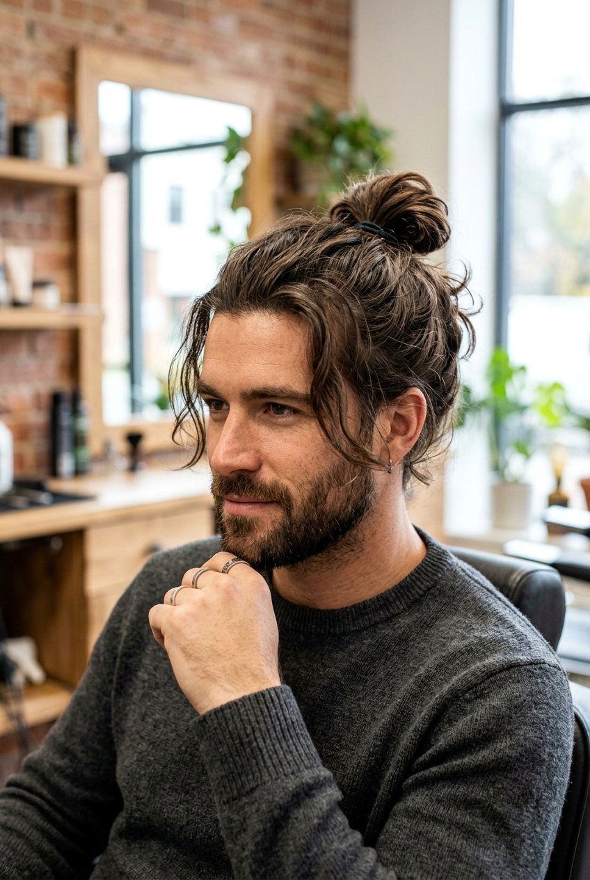 Layered Man Bun Style - 20 long layers haircut for older men - 20 long layers haircut for older men