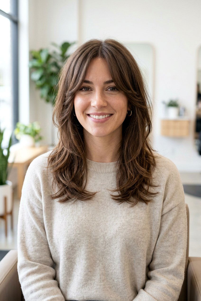 Layered Medium Haircut with Face Framing Pieces - 20 salon haircut ideas for medium hair - 20 salon haircut ideas for medium hair