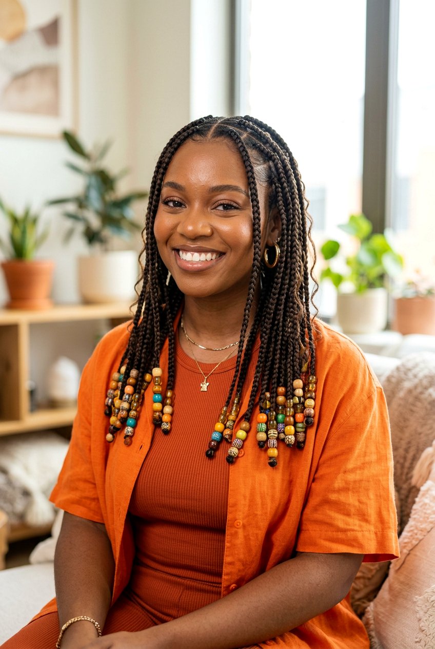 Layered Medium Knotless Braids With Beads - 20 medium knotless braids with beads - 20 medium knotless braids with beads