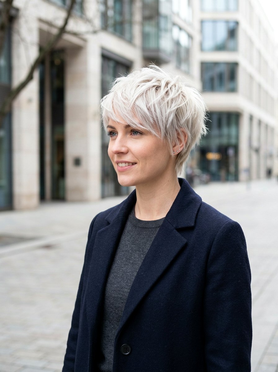 Layered Pixie Cut With Icy Blonde - 20 layered haircut hair color ideas - 20 layered haircut hair color ideas