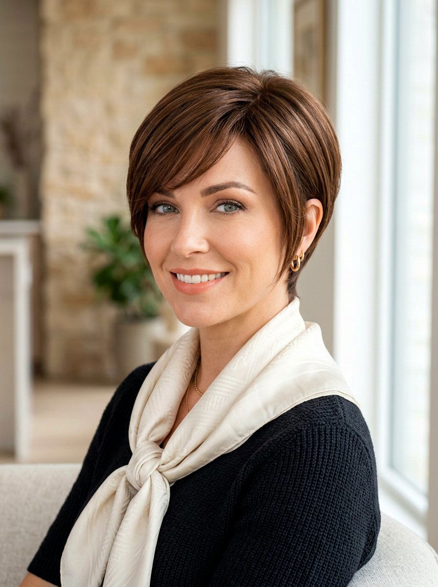 20 Elegant Pixie Cut with Side Swept Bangs for Older Women