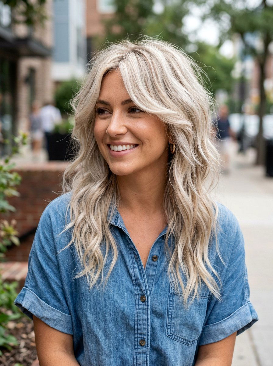 Layered Platinum Hair with Dirty Blonde Lowlights - 20 soft platinum with lowlights - 20 soft platinum with lowlights