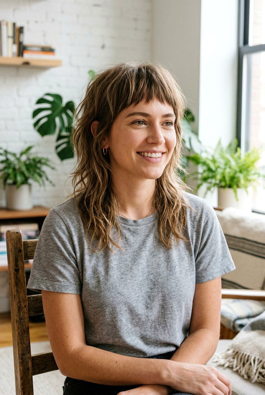 Layered Shag With Baby Bangs - 20 baby bangs haircut for women - 20 baby bangs haircut for women