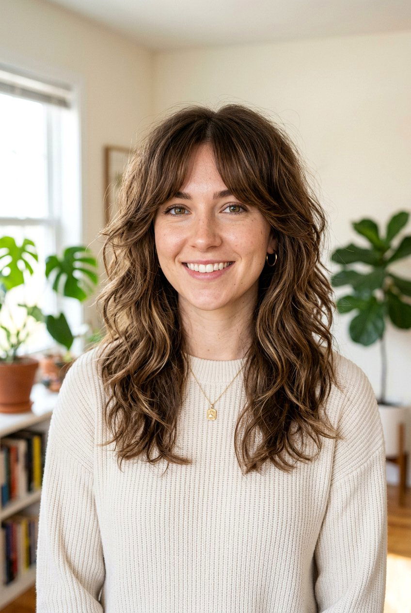 Layered Shag with Curtain Bangs - 20 hairstyles for small forehead - 20 hairstyles for small forehead