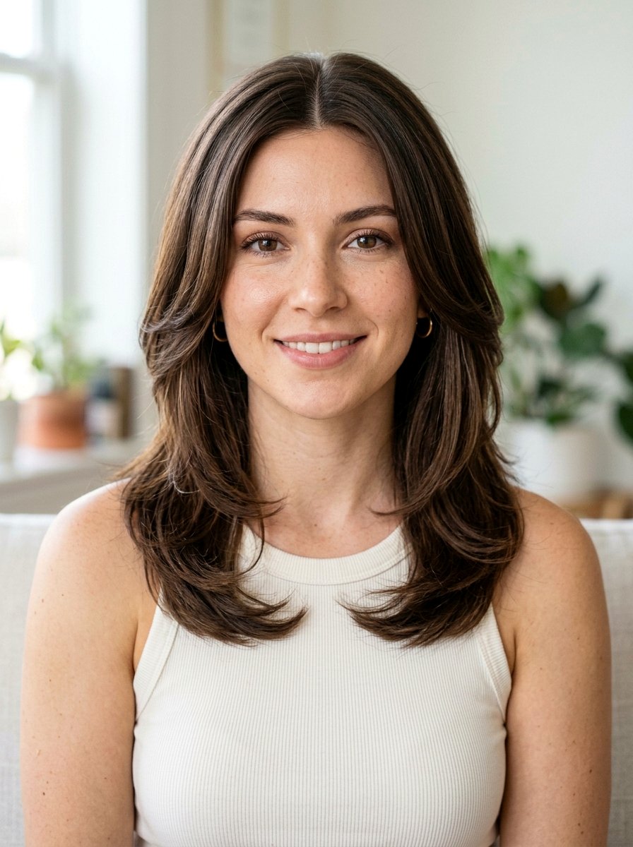 Layered Shoulder Length Hair With Middle Part - 20 glossy layered shoulder length haircut - 20 glossy layered shoulder length haircut