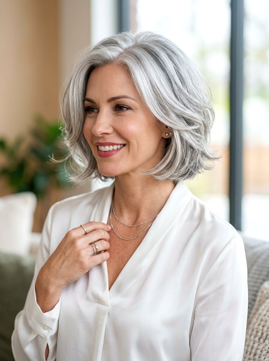 Layered Silver Bob - 20 polished gray bob hair color - 20 polished gray bob hair color