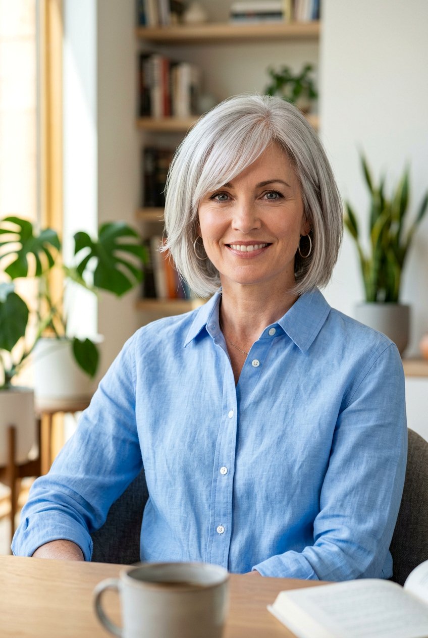 Layered Silver Bob With Side Bangs - 20 gray bob with layers for older women - 20 gray bob with layers for older women