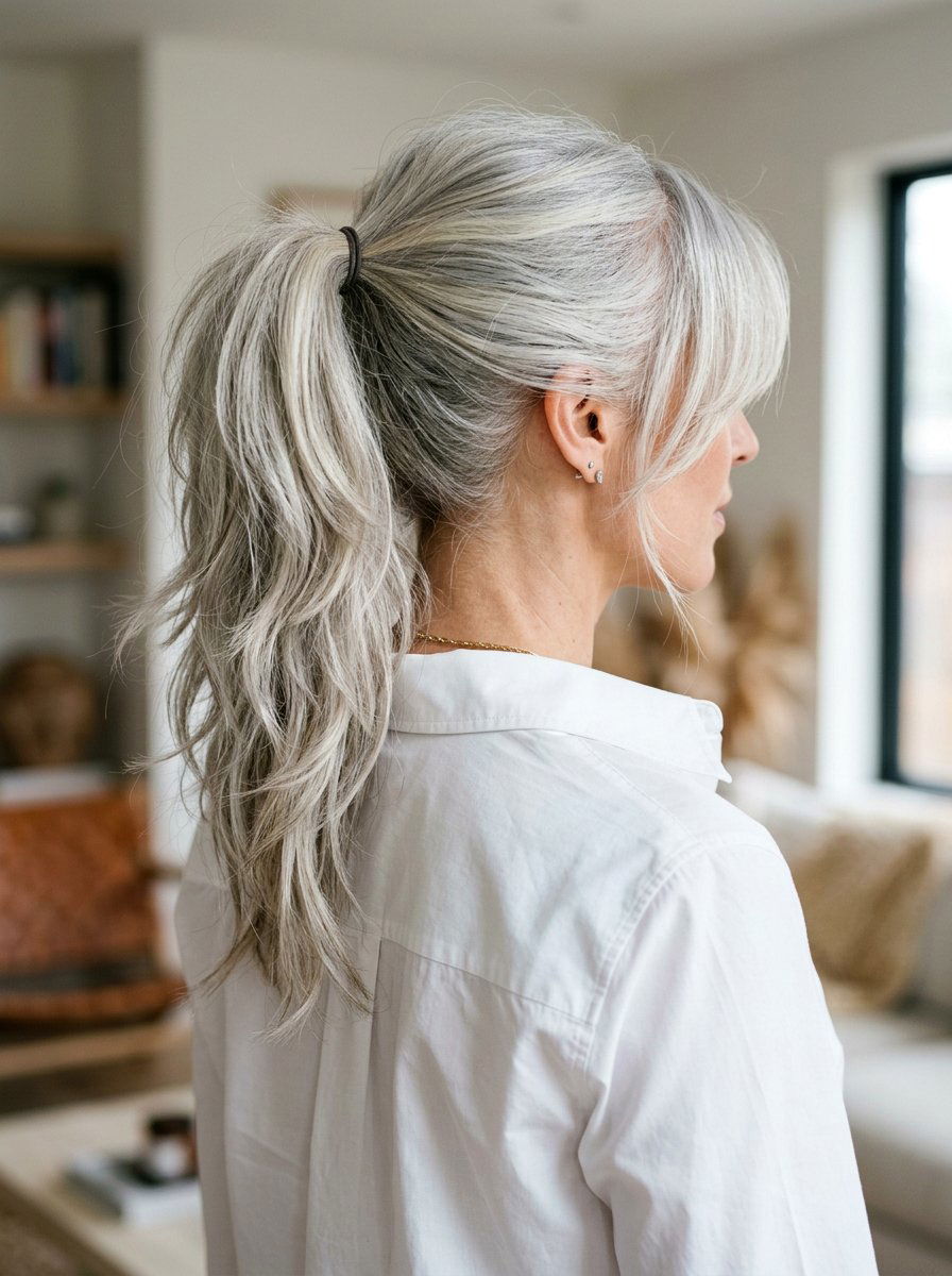 Layered Silver Ponytail - 20 classy silver ponytail hairstyle - 20 classy silver ponytail hairstyle