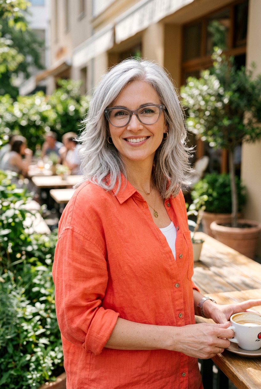 Layered Silver Shoulder Cut - 20 gray hairstyles for women with glasses - 20 gray hairstyles for women with glasses