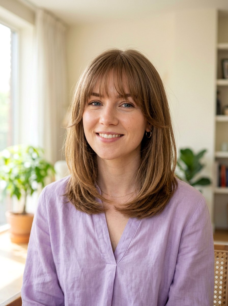 Layered Straight Shoulder Length Haircut With Wispy Bangs - 20 layered straight shoulder length haircut - 20 layered straight shoulder length haircut