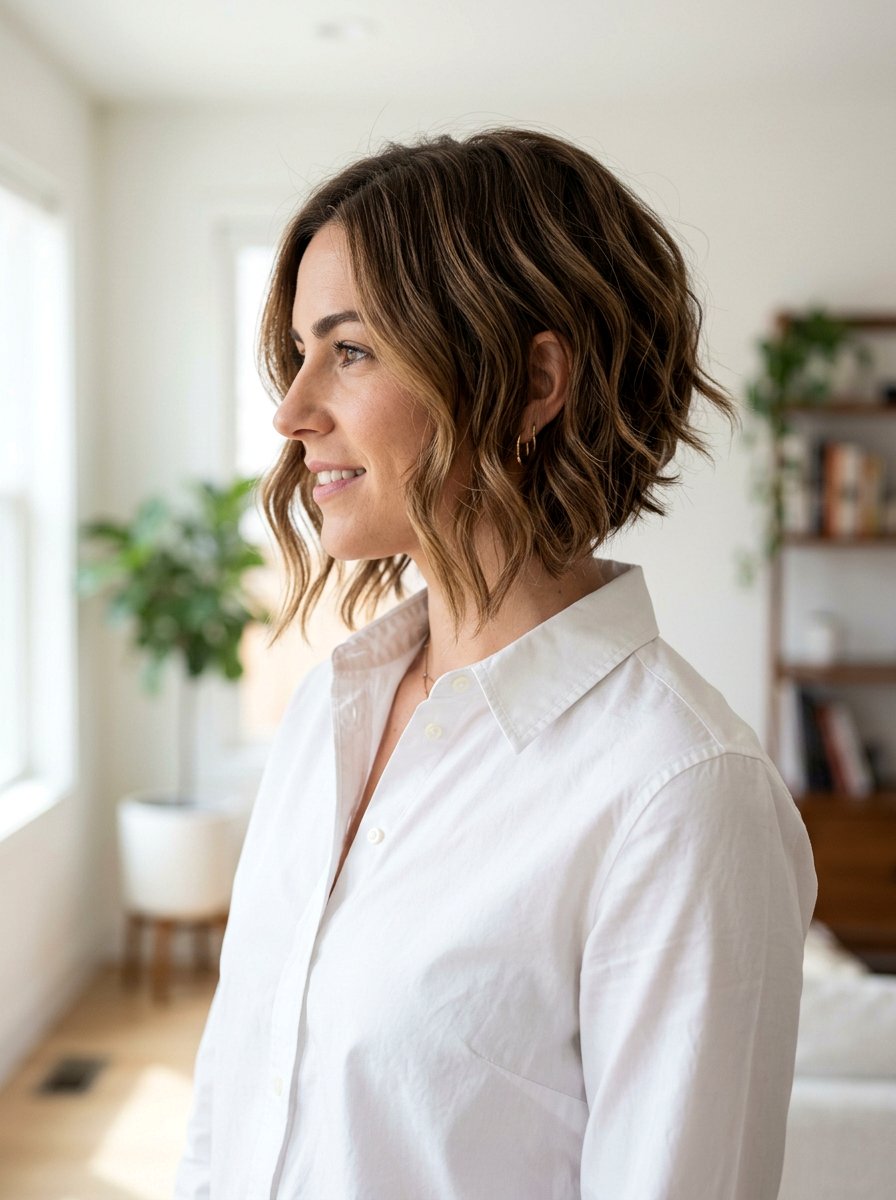 Layered Wavy Chin Length A Line Bob - 20 wavy chin length bob with layers - 20 wavy chin length bob with layers